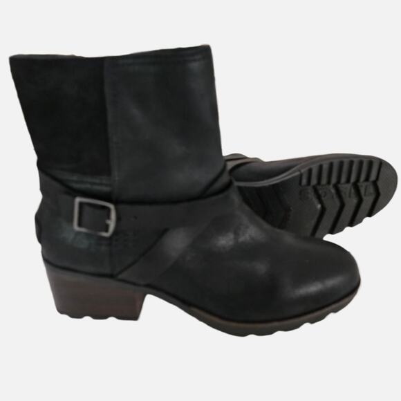 Sorel Cate Buckle Waterproof Leather Lug Sole Chunky Moto Ankle Bootie, Size 8.5 - Picture 3 of 12